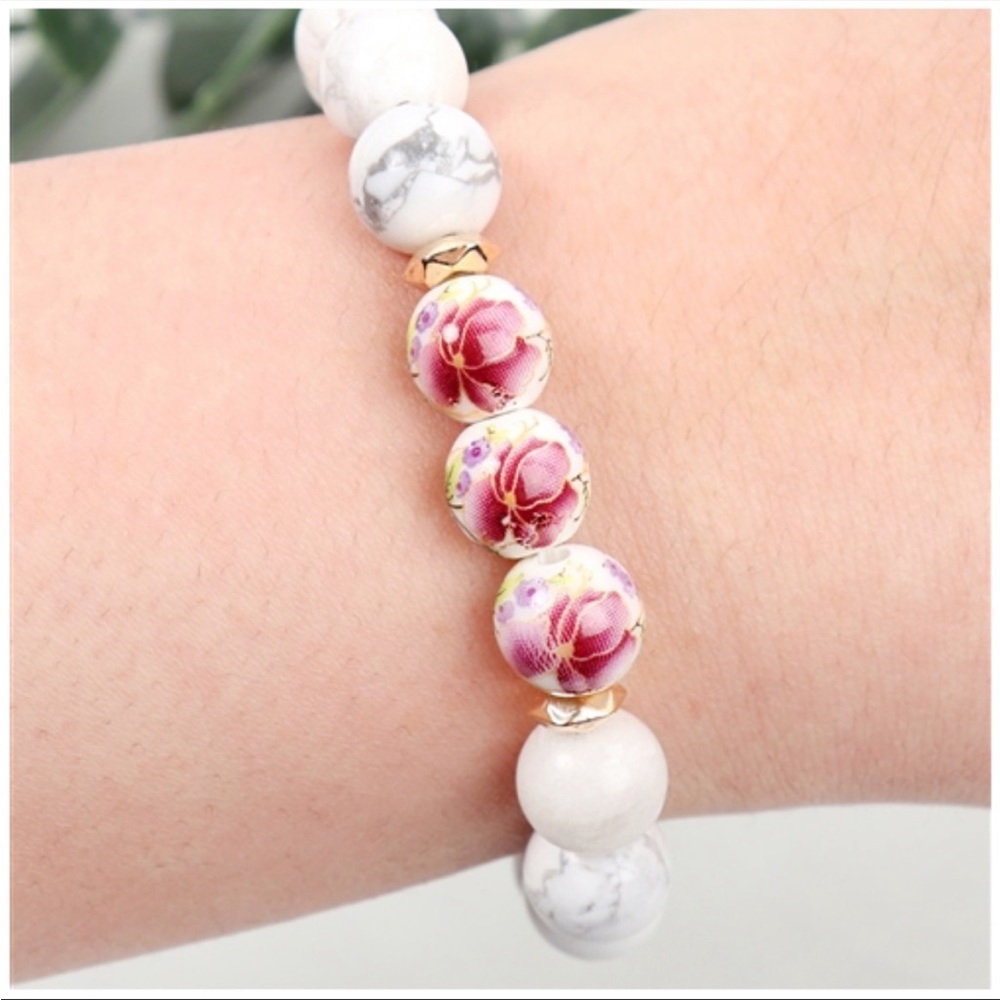 Floral Painted Bead Stacking Bracelet